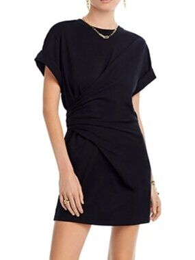 Frame | Organic Cotton Draped Mini Dress Noir Black | Size XS
